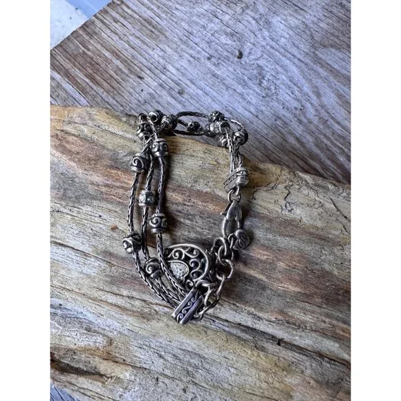 Brighton Reno Heart Dangle Charm Crystal 3 Strand Beaded Reversible Bracelet - Picture 5 of 6